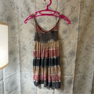 Blue Sky Boho Tye Dye Lace Detail Tank Top CC